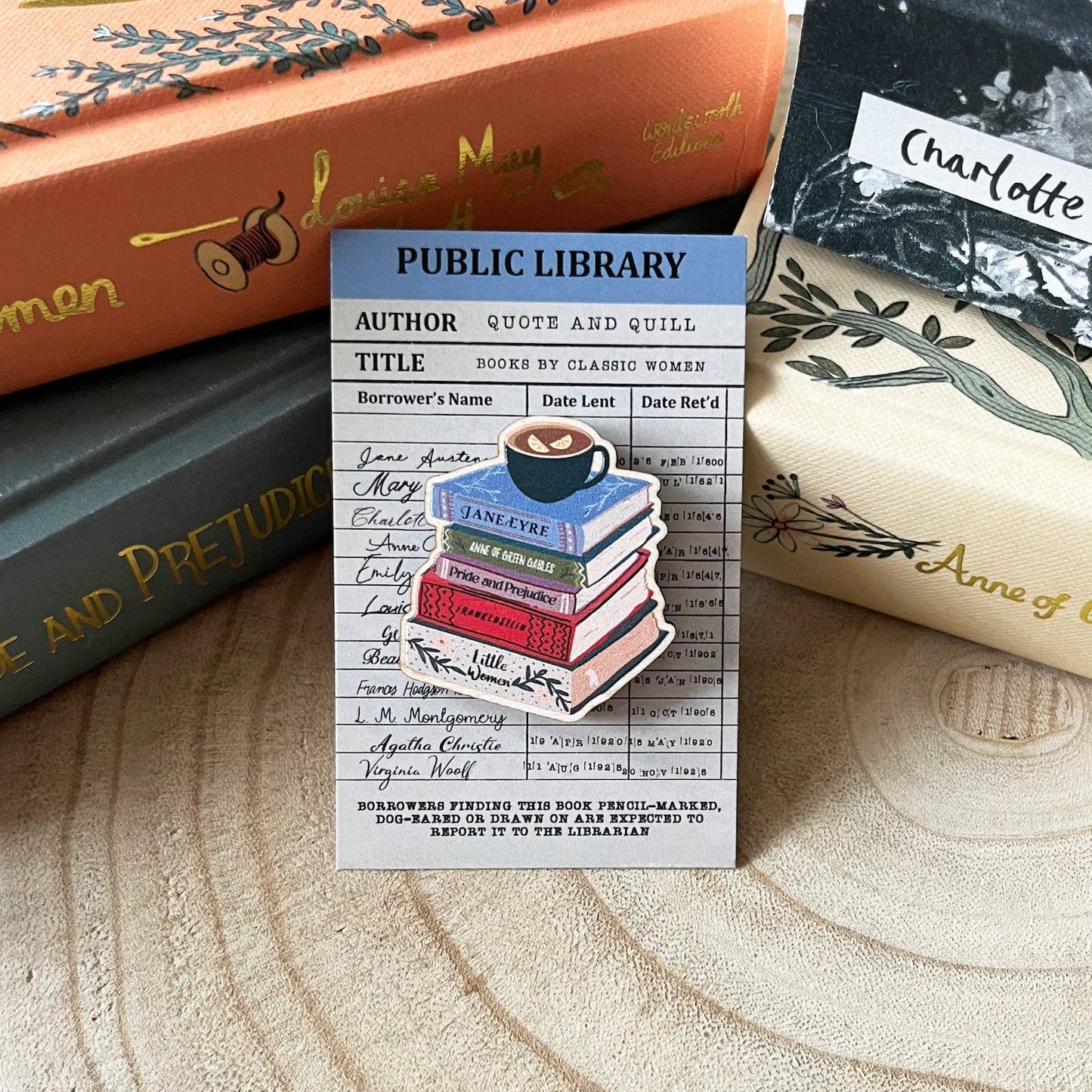 Books By Classic Women Wooden Pin