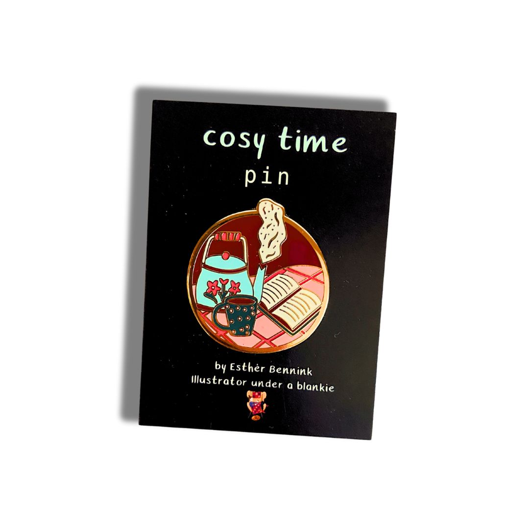 enamel pin | cosy time with tea and a book