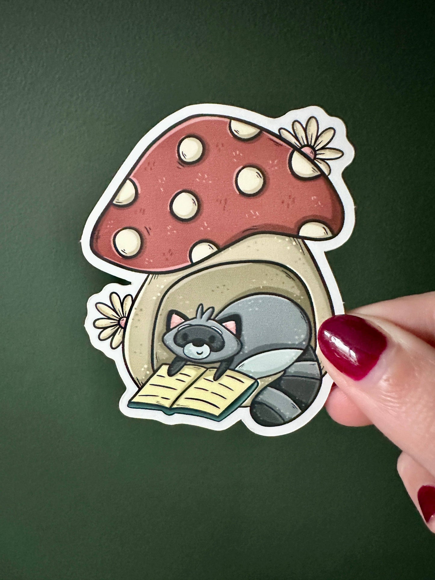 Raccoon & Mushroom Die Cut Sticker