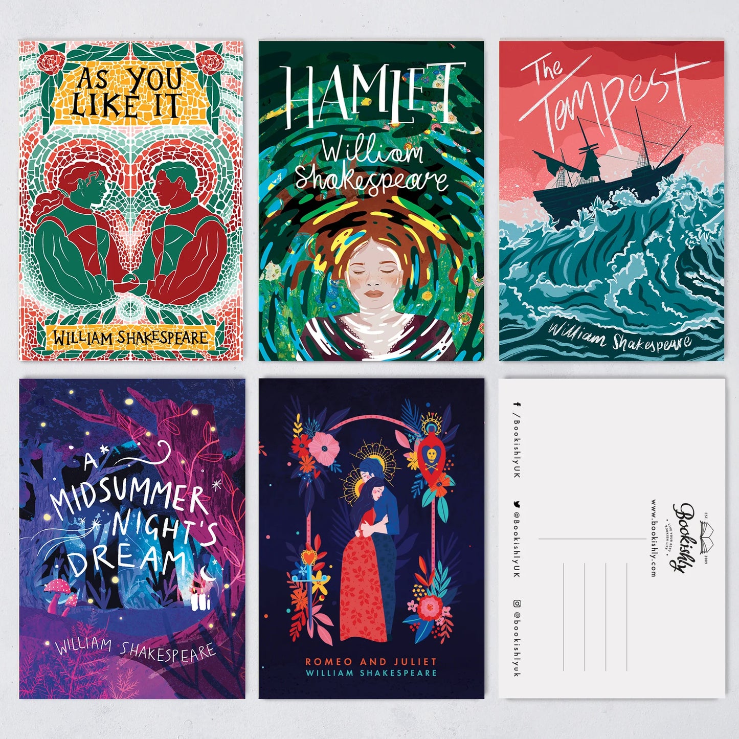 Shakespeare Book Covers: set of 5 postcards