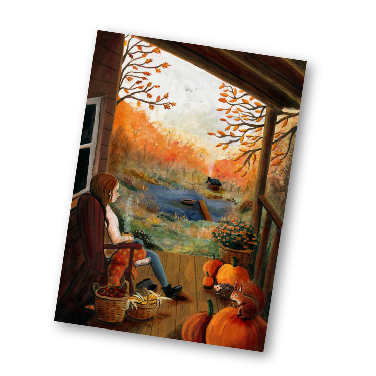 Autumn veranda with pumpkins | post card